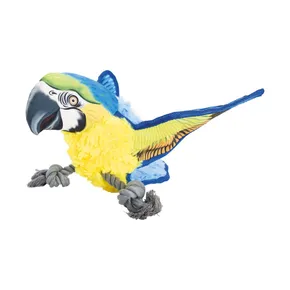 Ara Araruna Papagei am Seil, 35 cm, robuste Spielzeug für Hunde HIPHOP DOG, gelb/blau